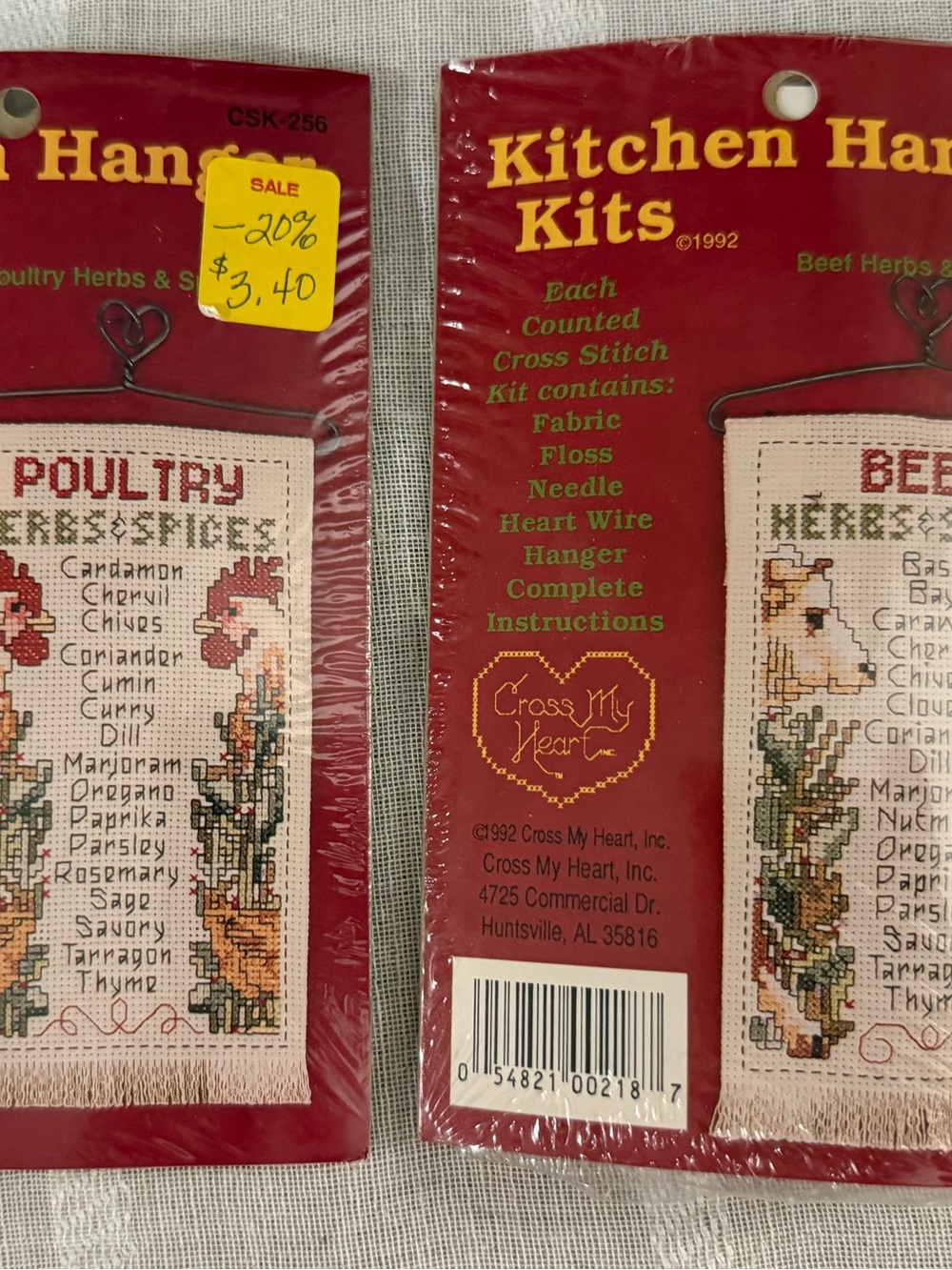 Vintage Cross Stitch Kit Poultry & Beef Kitchen Hanging Kits - Red